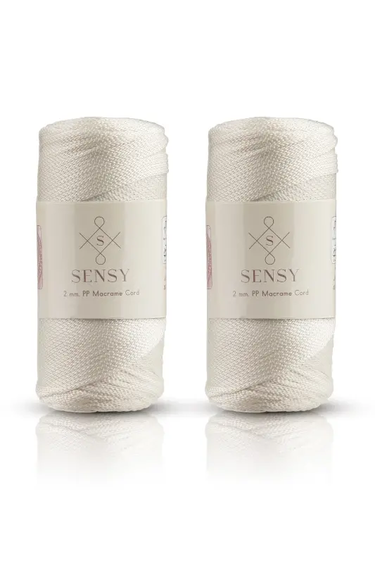 Premium 400 gr Polyester Makrame Ipi 2 Mm 2li Set Ekru Makrame Ip Supla Çanta Ipi No: 4-Ekru - 1