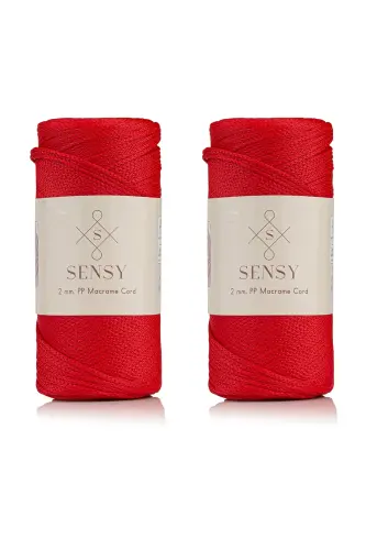Premium 400 gr Polyester Makrame Ipi 2 Mm 2li Set Qizil Makrame Ip Supla Çanta Ipi No: 4-Qizil - 1