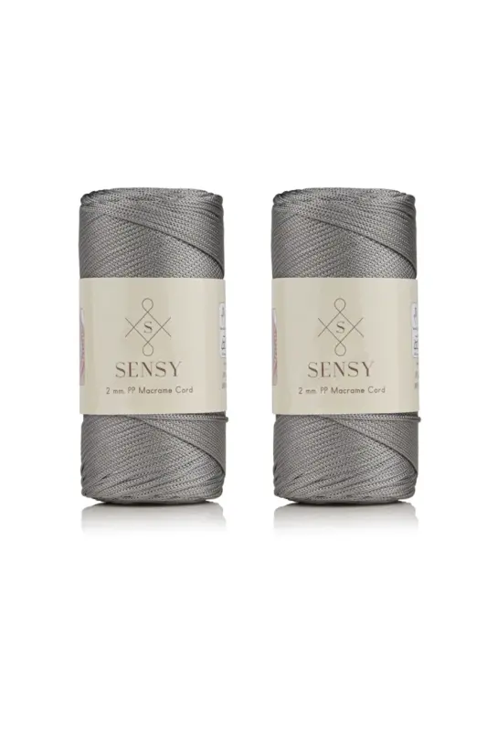 Premium 400 gr Polyester Makrome Ipi 2 Mm 2li Set Gri Makrame Ip Supla Çanta Ipi No: 4-Gri - 1