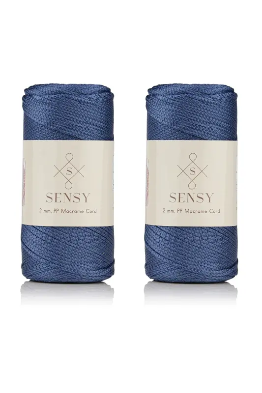 Premium 400 gr Polyester Makrome İpi 2 Mm 2'li Set Kot Mavisi Makrame İp Supla Çanta İpi No: 4-Kot Mavisi - 1