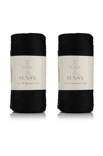 Premium 400 gr Polyester Makrome Ipi 2 Mm 2li Set Siyah Makrame Ip Supla Çanta Ipi No: 4-Siyah 