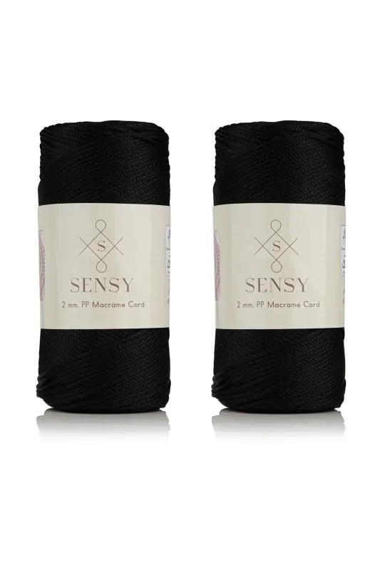 Premium 400 gr Polyester Makrome Ipi 2 Mm 2li Set Siyah Makrame Ip Supla Çanta Ipi No: 4-Siyah - 1