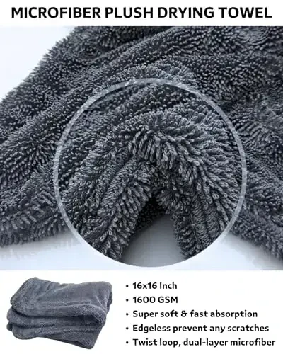 Premium 7PCS Car Wheel Rims Detail Cleaning PRO Wash Kit, Wheel Wash Mitt, Tire Brush,2PCS Soft Woolies Wheels Brush,Detailing Brush and Tire Dressing Pad,Microfiber Dry Towel Scratch-Free Cleaning - 3