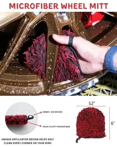 Premium 7PCS Car Wheel Rims Detail Cleaning PRO Wash Kit, Wheel Wash Mitt, Tire Brush,2PCS Soft Woolies Wheels Brush,Detailing Brush and Tire Dressing Pad,Microfiber Dry Towel Scratch-Free Cleaning - 4