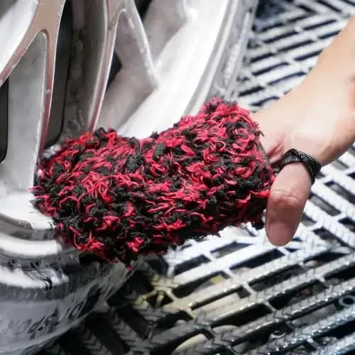 Premium 7PCS Car Wheel Rims Detail Cleaning PRO Wash Kit, Wheel Wash Mitt, Tire Brush,2PCS Soft Woolies Wheels Brush,Detailing Brush and Tire Dressing Pad,Microfiber Dry Towel Scratch-Free Cleaning - 6