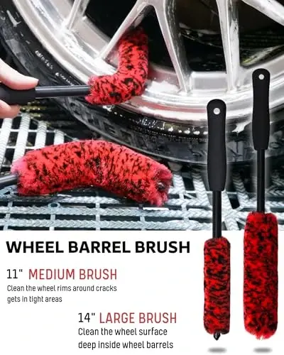Premium 7PCS Car Wheel Rims Detail Cleaning PRO Wash Kit, Wheel Wash Mitt, Tire Brush,2PCS Soft Woolies Wheels Brush,Detailing Brush and Tire Dressing Pad,Microfiber Dry Towel Scratch-Free Cleaning - 2