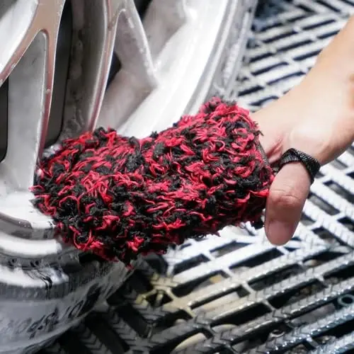 Premium 7PCS Car Wheel Rims Detail Cleaning PRO Wash Kit, Wheel Wash Mitt, Tire Brush,2PCS Soft Woolies Wheels Brush,Detailing Brush and Tire Dressing Pad,Microfiber Dry Towel Scratch-Free Cleaning - 6