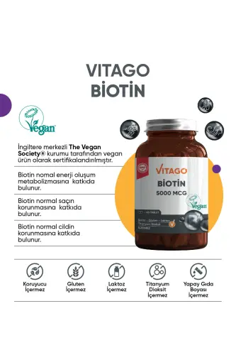Premium Biotin 5000 Mcg 60 Tablets - VITAGO (1)