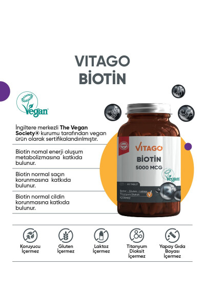 Премиум Биотин 5000 Мкг 60 Таблеток - VITAGO (1)