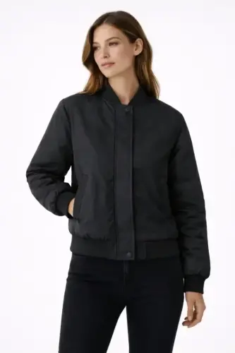 Premium Bomber Ceket Çıtçıt Kapamalı, Ribana Manşetli, Astarlı, Regular Fit Mont - Siyah - BÜYÜKBEDENIZ (1)