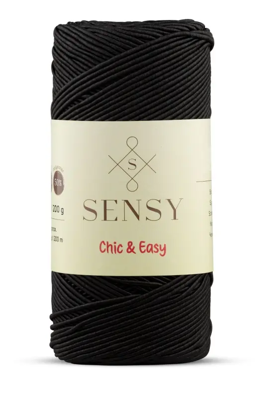 Premium Chic&Easy 200 gr Slim Supra Yarn Waxed Cord Macrame Yarn Bag Yarn Macrame Yarn Black-Black - SENSY