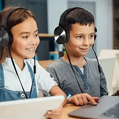 Premium Classroom Headphone & Mic Set 3.5mm Jack Stereo Sound Earphones with Microphone & Soft Swivel On Ear Pads- Perfect for E-Learning, Meetings, Calls - Bulk Pack of 5 (Black) - 6