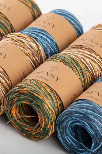 Premium Çok Renkli Ebruli 170M Doğal Kağıt İp, Hasır Kağıt İplik,Rafya,Çanta,Supla,Şapkaİpi,-411 - 4