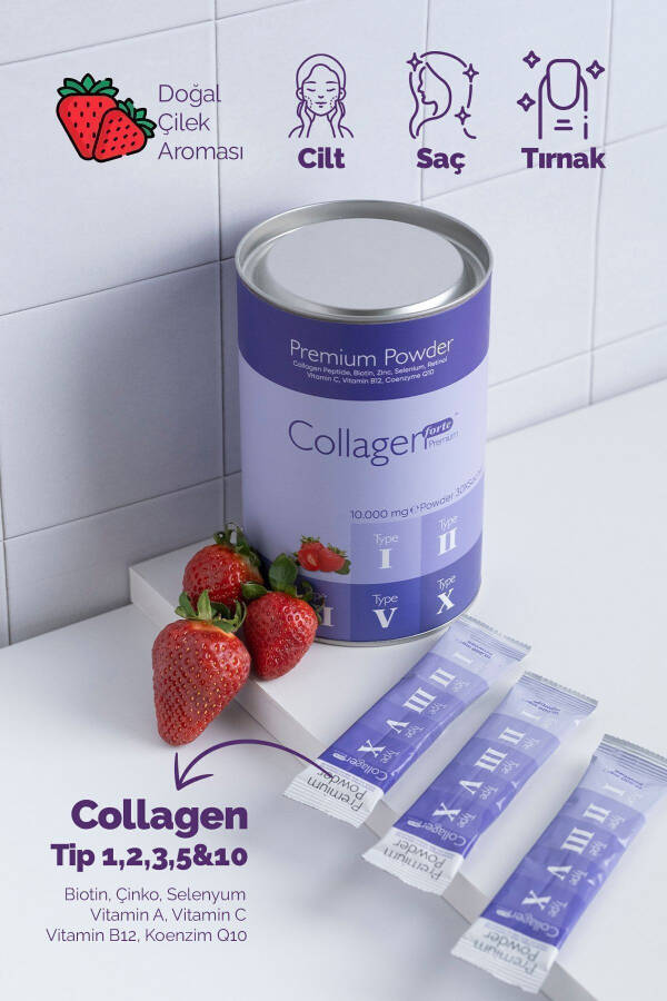 Premium Collagen Powder 10g X 30 Sachets Biotin & Multivitamin Strawberry Flavored - 3