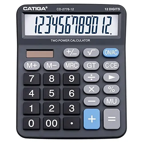Premium Commercial 12-Digit Large Desktop Calculator with Huge 5-Inch LCD Display Screen, Giant Responsive Buttons, Battery and Solar Powered, Perfect for Home/Office Accounting Finance Use, CD-2776 