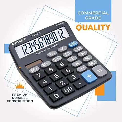 Premium Commercial 12-Digit Large Desktop Calculator with Huge 5-Inch LCD Display Screen, Giant Responsive Buttons, Battery and Solar Powered, Perfect for Home/Office Accounting Finance Use, CD-2776 - 6