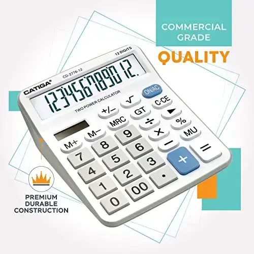 Premium Commercial 12-Digit Large Desktop Calculator with Huge 5-Inch LCD Display Screen, Giant Responsive Buttons, Battery and Solar Powered, Perfect for Home/Office Accounting Finance Use, CD-2776 - 6