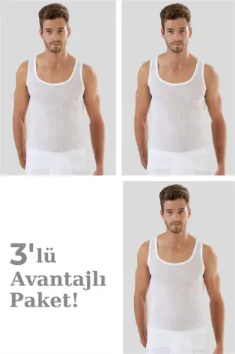 Premium Erkek Fileli Atlet Beyaz %100 Pamuk 3'lü Ekonomik Paket - 4