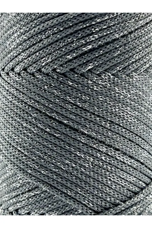 Premium Glittery 200 Gr Polyester Macrame Yarn Grey 2 Mm - 230 M Placemat and Bag Yarn-Grey - 2