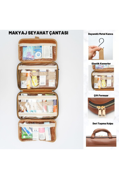 Premium Makyaj Seyahat Çantası Bavul Düzenleyici Makyaj Bavulu Bavul Içi Organizer Çanta-Kahverengi - 11