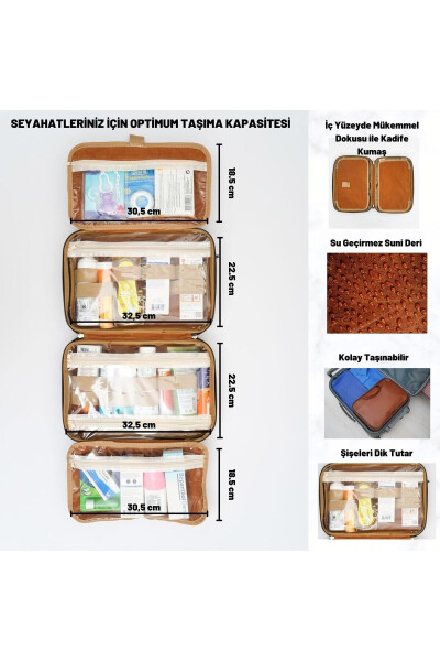 Premium Makyaj Seyahat Çantası Bavul Düzenleyici Makyaj Bavulu Bavul Içi Organizer Çanta-Kahverengi - 4