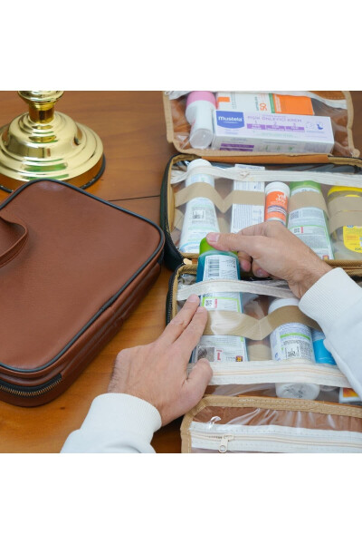 Premium Makyaj Seyahat Çantası Bavul Düzenleyici Makyaj Bavulu Bavul Içi Organizer Çanta-Kahverengi - 5