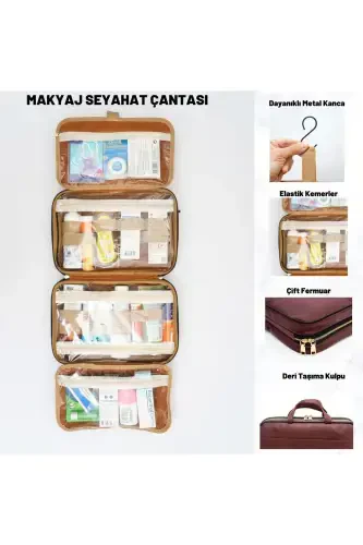 Premium Makyaj Seyahat Çantası Bavul Düzenleyici Makyaj Bavulu Bavul Içi Organizer Çanta-Bordo - 3