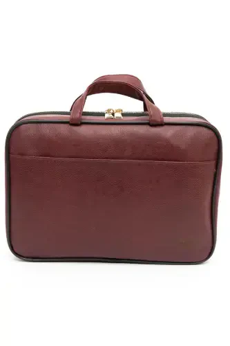 Premium Makyaj Seyahat Çantası Bavul Düzenleyici Makyaj Bavulu Bavul Içi Organizer Çanta-Bordo - 7