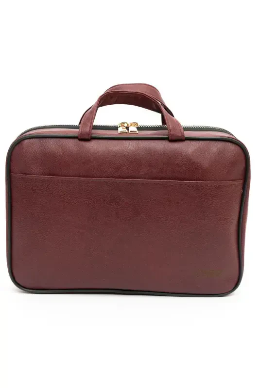 Premium Makyaj Seyahat Çantası Bavul Düzenleyici Makyaj Bavulu Bavul Içi Organizer Çanta-Bordo - 7