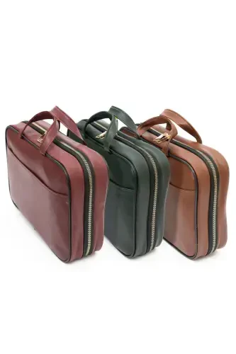 Premium Makyaj Seyahat Çantası Bavul Düzenleyici Makyaj Bavulu Bavul Içi Organizer Çanta-Bordo - 8