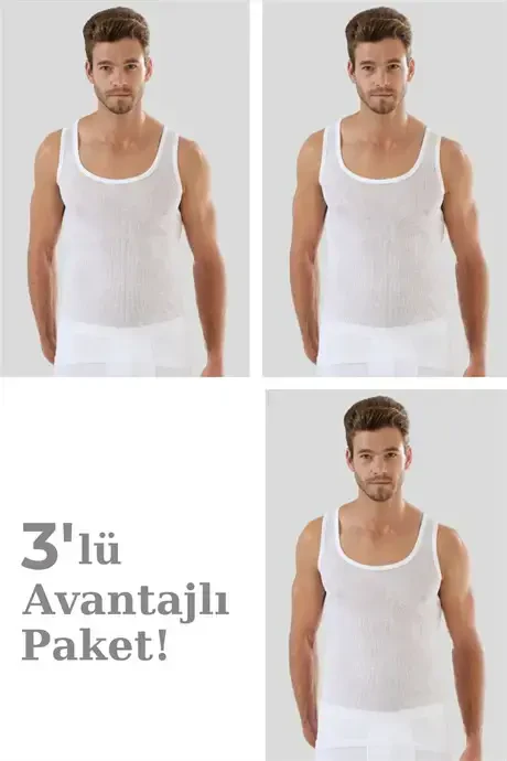 Premium Men's Mesh Tank Tops White 100% Cotton 3-Pack Value Pack - 4
