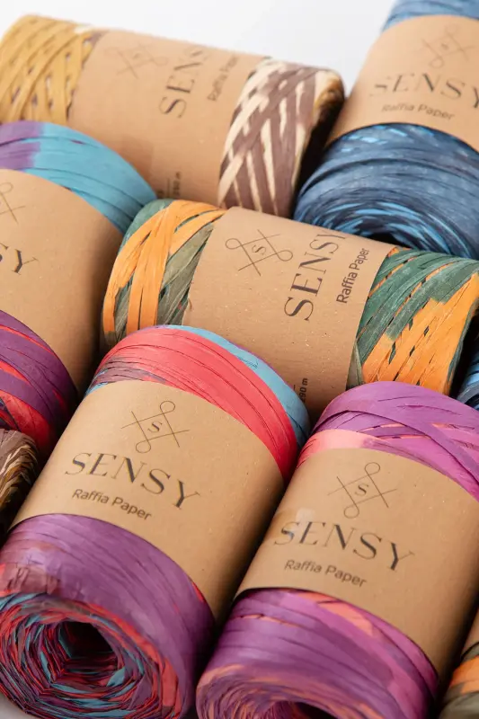 Premium Multi Çok Renkli Ebruli 290 Metre Rafya İp Çanta İpi Raffia İp Kağıt İp Supla İpi-400 - 4