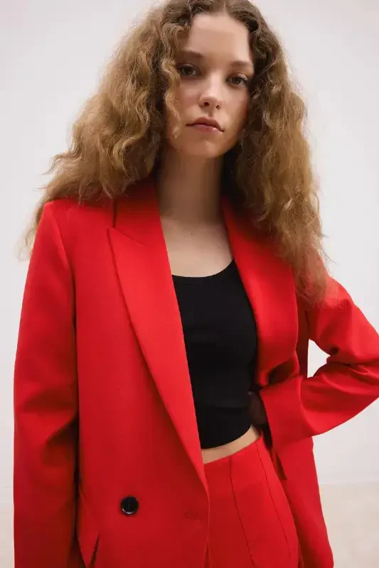 Premium Oversize Fit Blazer Куртка C2457AX-Красный - 4