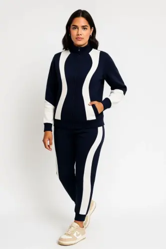 Premium Parçalı Eşofman Takım - Dik Yaka Fermuarlı Sweatshirt - Siyah - BÜYÜKBEDENIZ (1)