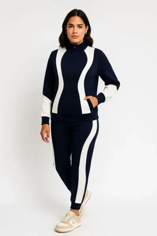 Premium Parçalı Eşofman Takım - Dik Yaka Fermuarlı Sweatshirt - Siyah - 2