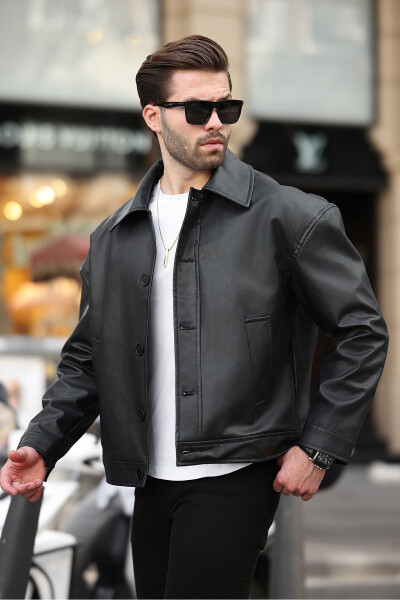 Premium Quality Water Repellent Oversized Black Men's Leather Jacket Comfortable Fit, Trendy, with Pockets - 1