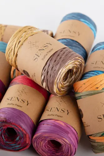 Premium Rangli Ebruli 290 Metr Rafiya Ip Çanta İpi Raffia Ip Qog'oz Ip Supla İpi-410 - 8