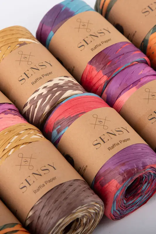 Premium Renkli Ebruli 290 Metre Rafya İp Çanta İpi Raffia İp Kağıt İp Supla İpi-410 - 3