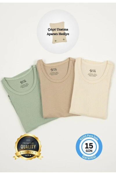 Premium Ribbed Fabric 100% Organic Cotton 3-Piece Baby Boy Sleeveless Bodysuit Snap Closure Set - 3