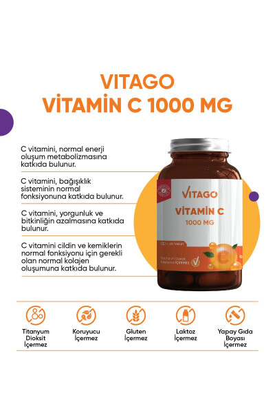 Premium S vitamini 1000 MG li Tablet Qo'shimcha Oziq-ovqat Mahsuloti 60 dona - 3