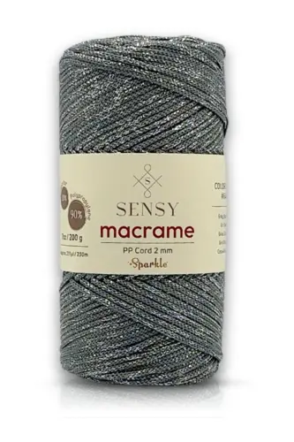 Premium Simli 200 Gr Polyester Makrome Ipi Gri 2 Mm - 230 M Supla Ip ve çanta ipliği-Gri - 1