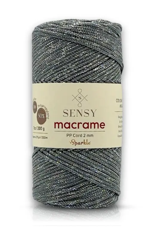Premium Simli 200 Gr Polyester Makrome Ipi Gri 2 Mm - 230 M Supla Ipveçantaipliği-Gri - 1