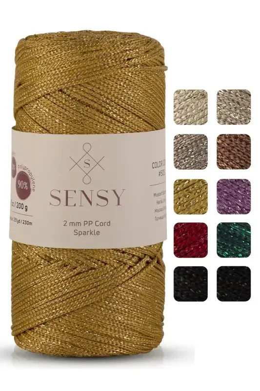 Premium Simli 200 Gr Polyester Makrome Ipi Hardal 2 Mm - 230 M Supla Ipveçantaipliği-Hardal - SENSY