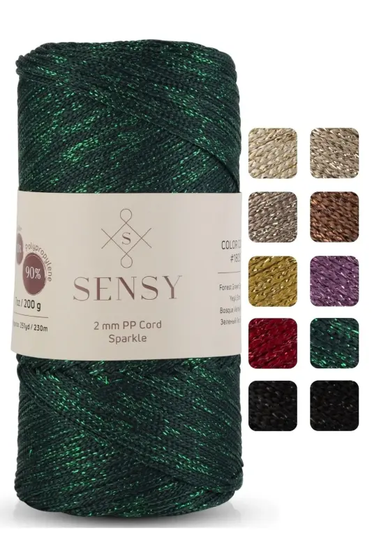 Premium Simli 200 Gr Polyester Makrome Ipi Yeşil 2 Mm - 230 M Supla Ip ve çanta ipliği-Yeşil - SENSY