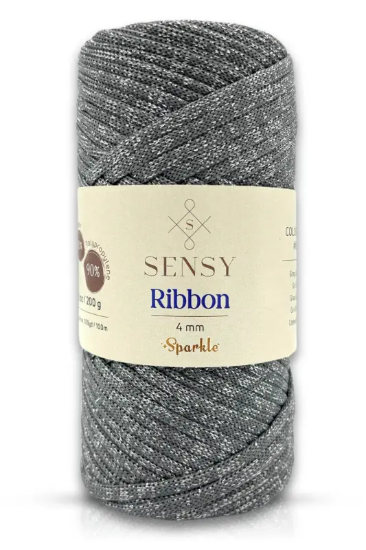 Premium Simli Ribbon Polyester İp 200 gr Makrome İpi Supla İpi Ve Çanta İpliği Simli Gri - Simli Gri - 1