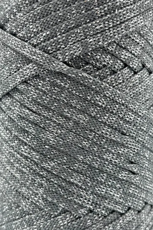 Premium Simli Ribbon Polyester İp 200 gr Makrome İpi Supla İpi Ve Çanta İpliği Simli Gri - Simli Gri - 2