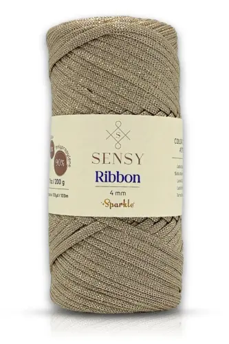 Premium Simli Ribbon Polyester İp 200 gr Makrome Supla İpi Ve Çanta İpliği Simli Sütlü Kahve-Simli Sütlü Kahve 