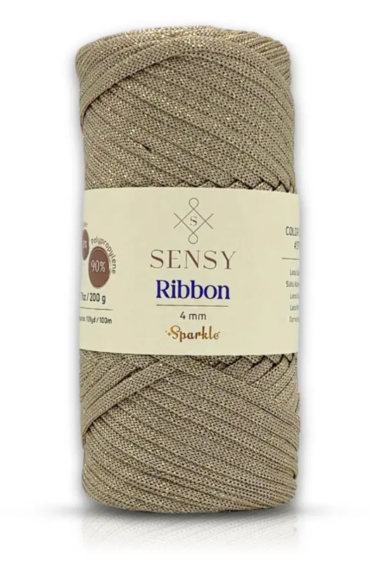 Premium Simli Ribbon Polyester İp 200 gr Makrome Supla İpi Ve Çanta İpliği Simli Sütlü Kahve-Simli Sütlü Kahve - 1