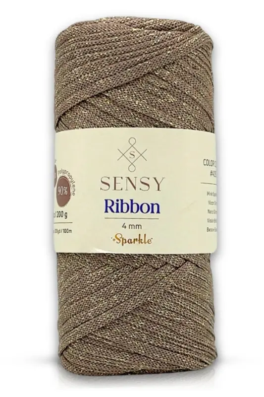 Premium Simli Ribbon Polyester Ip 200 gr Makrome Ipi Supla Ipligi Ve Çanta Ipi Simli Vizon-Simli Vizon - 1
