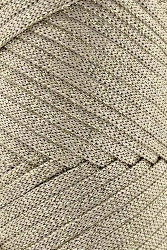 Premium Simli Ribbon Polyester Ip 200 gr Makrome Supla İpi Ve Çanta İpliği Simli Sütlü Kahve-Simli Sütlü Kahve - 2